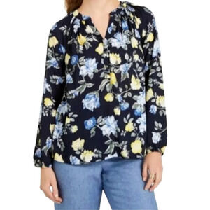 Charter Club Bright RoseFloral Peasant Style Top Semi Sheer Size Small